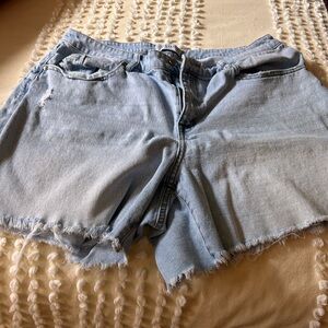 Lane Bryant Blue Jean Shorts Frayed Hem Mid-Thigh